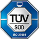 TÜV SÜD ISO 27001 Zertifizierungssiegel - Informationssicherheitsmanagement nach internationalen Standards