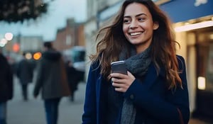 Eine Frau in London telefoniert auf Englisch