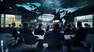 Frau präsentiert auf Englisch in einem Business Meeting