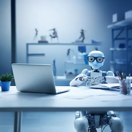 Roboter am Computer: KI im Marketing
