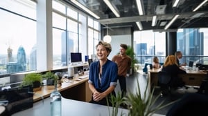 Frau freut sich über ihre erfolgreiche Bewerbung auf Englisch
