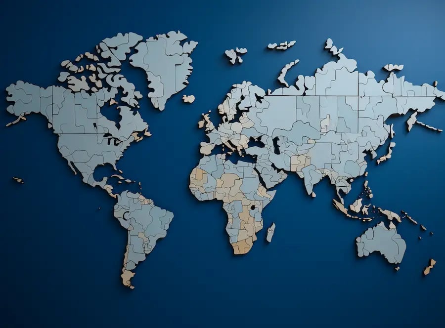 World map puzzle - English abbreviations