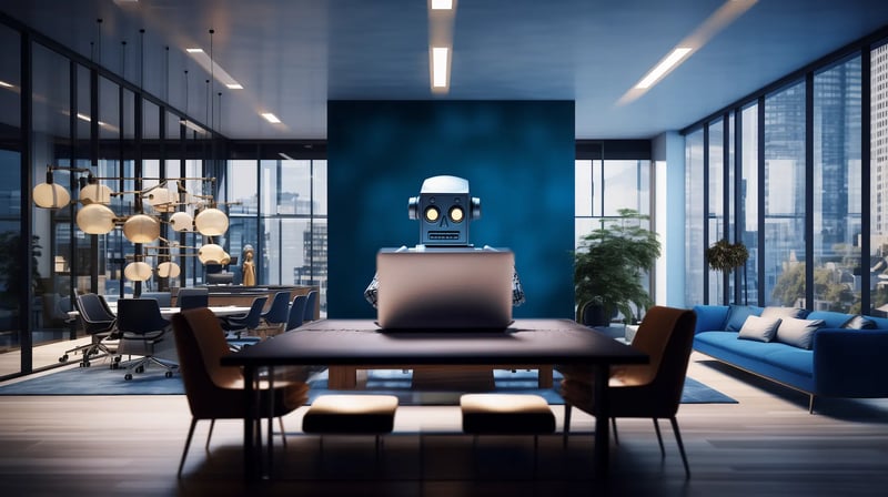 Ein Roboter arbeitet am Computer - Künstliche Intelligenz im Alltag