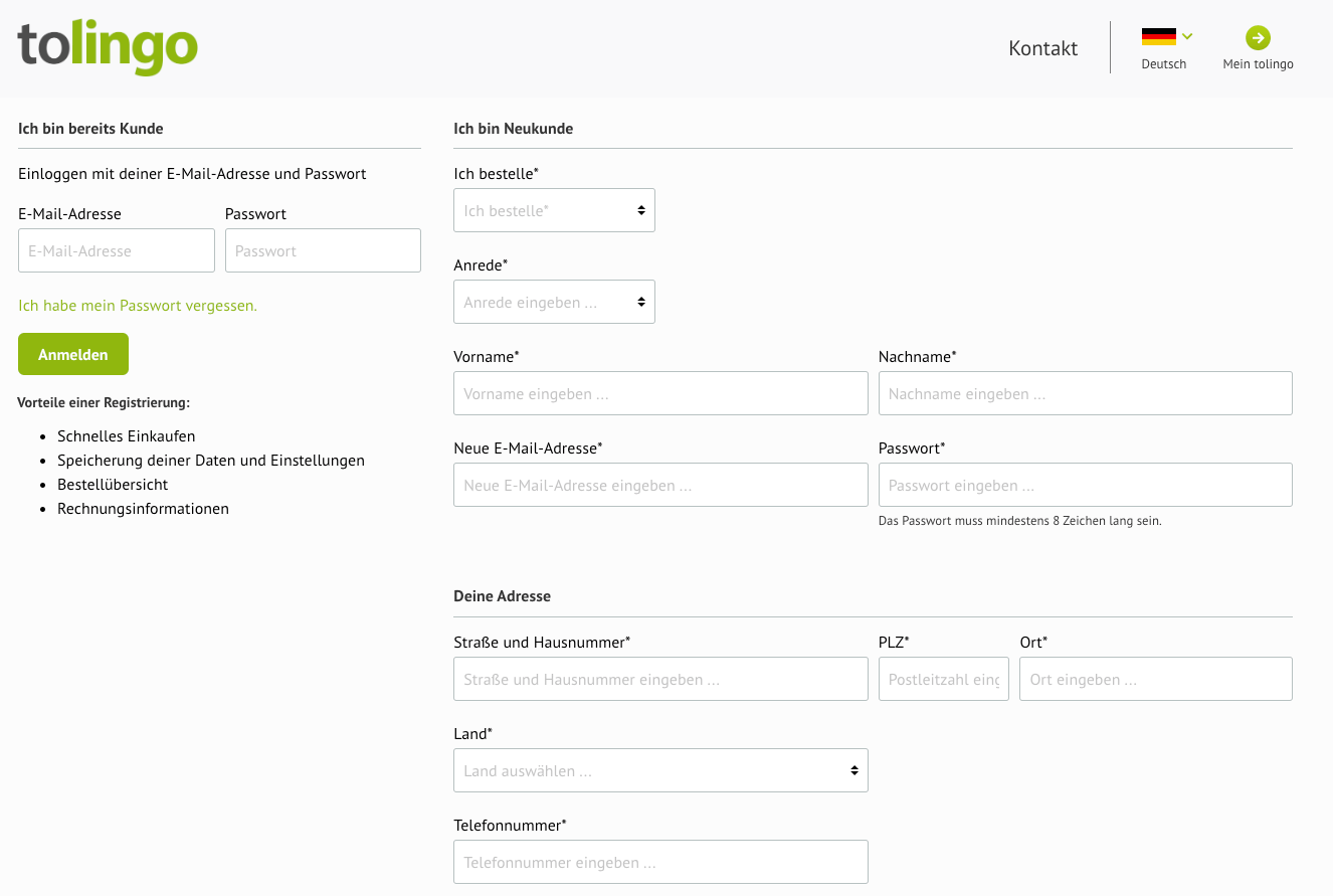 tolingo Webshop Registrierung Schritt-für-Schritt Anleitung 2