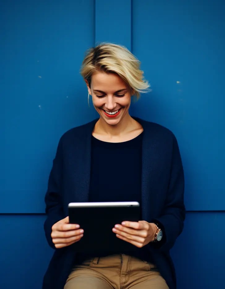 Eine Frau liest ihre Chinesisch-Übersetzung auf dem iPad