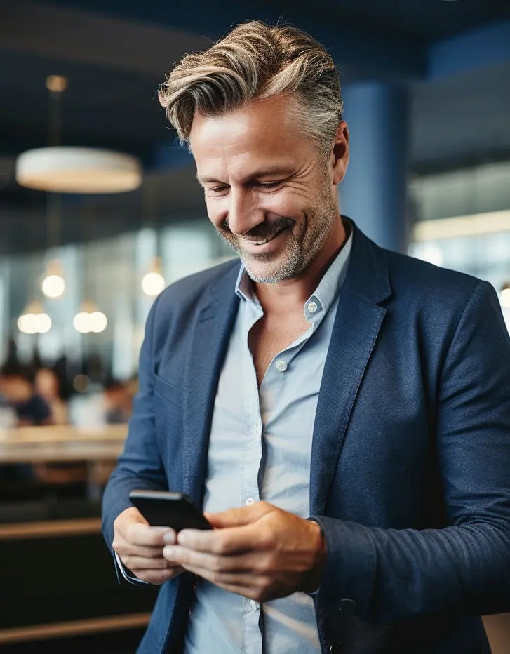 A man is reading his new Italian translation on his phone