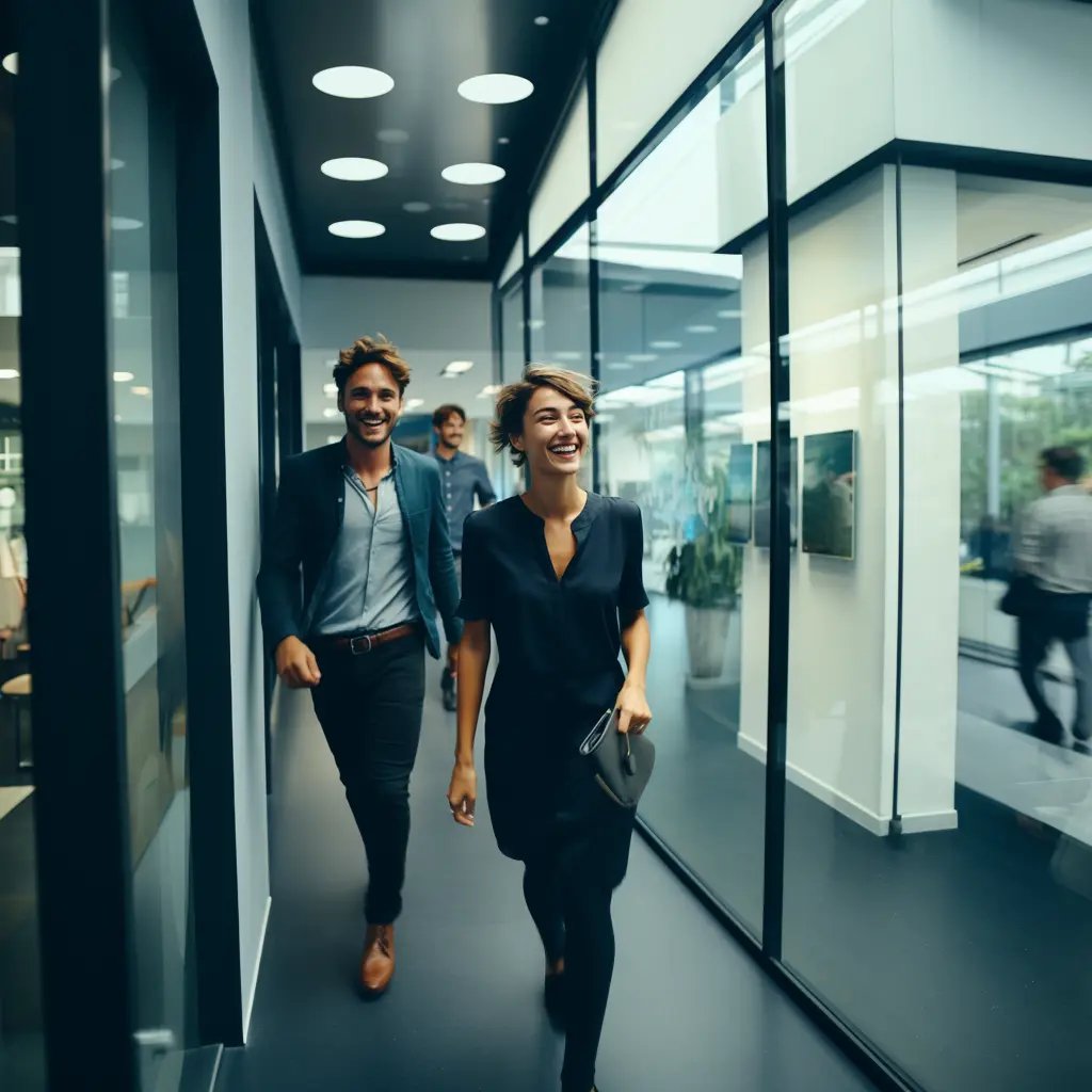 Zwei Kollegen im Büro beeilen sich, und bestellen eine Express-Übersetzung