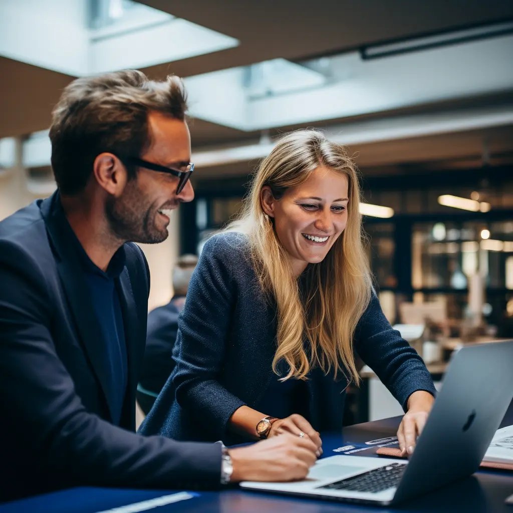 man and woman working with scientific translations