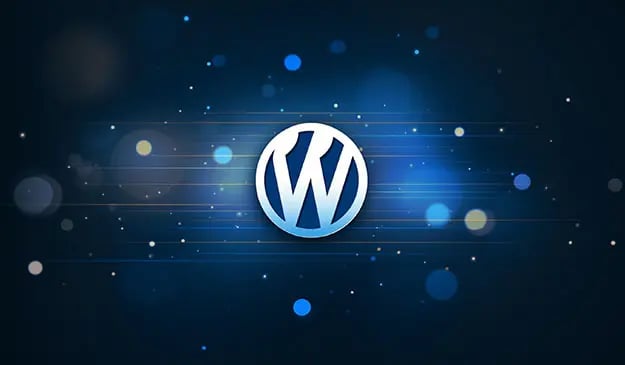 Wordpress logo vor blauem Hintergrund: Wordpress Export-Anleitung