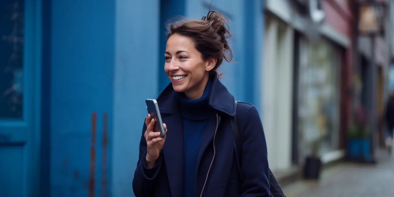 Eine Frau mit ihrem Handy in der Hand