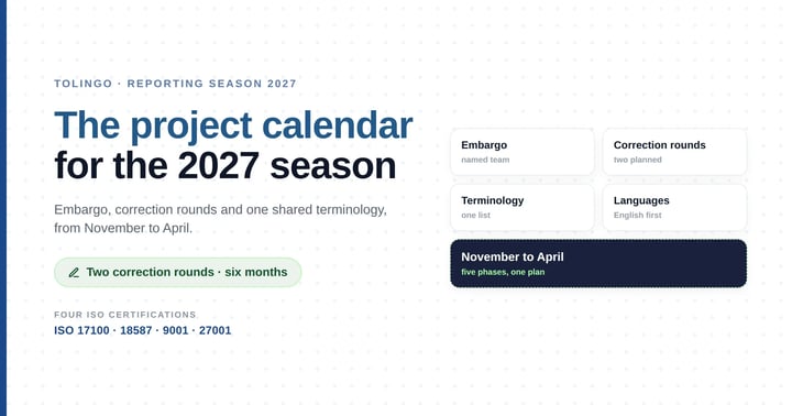 The project calendar for the 2027 reporting season