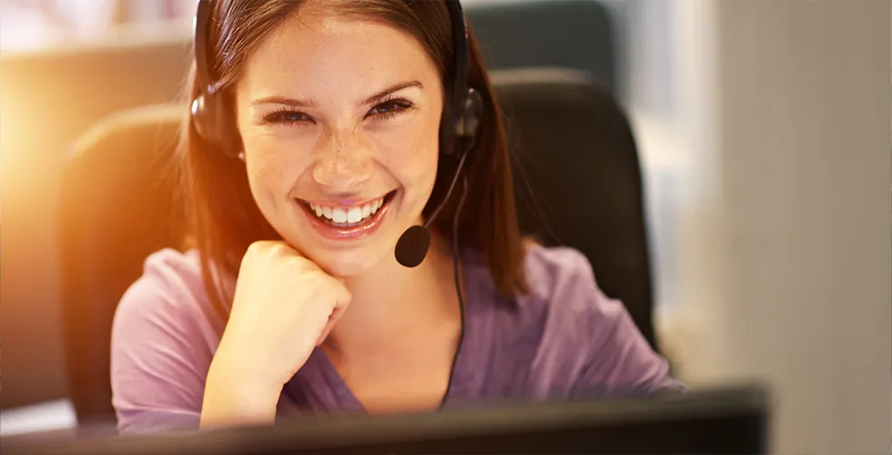 A service employee helps with an order for a Polish translation