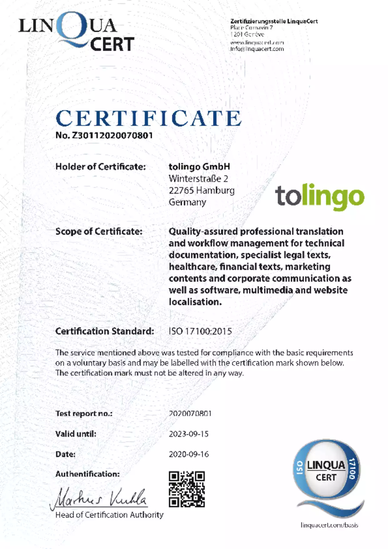 Certified translation service
