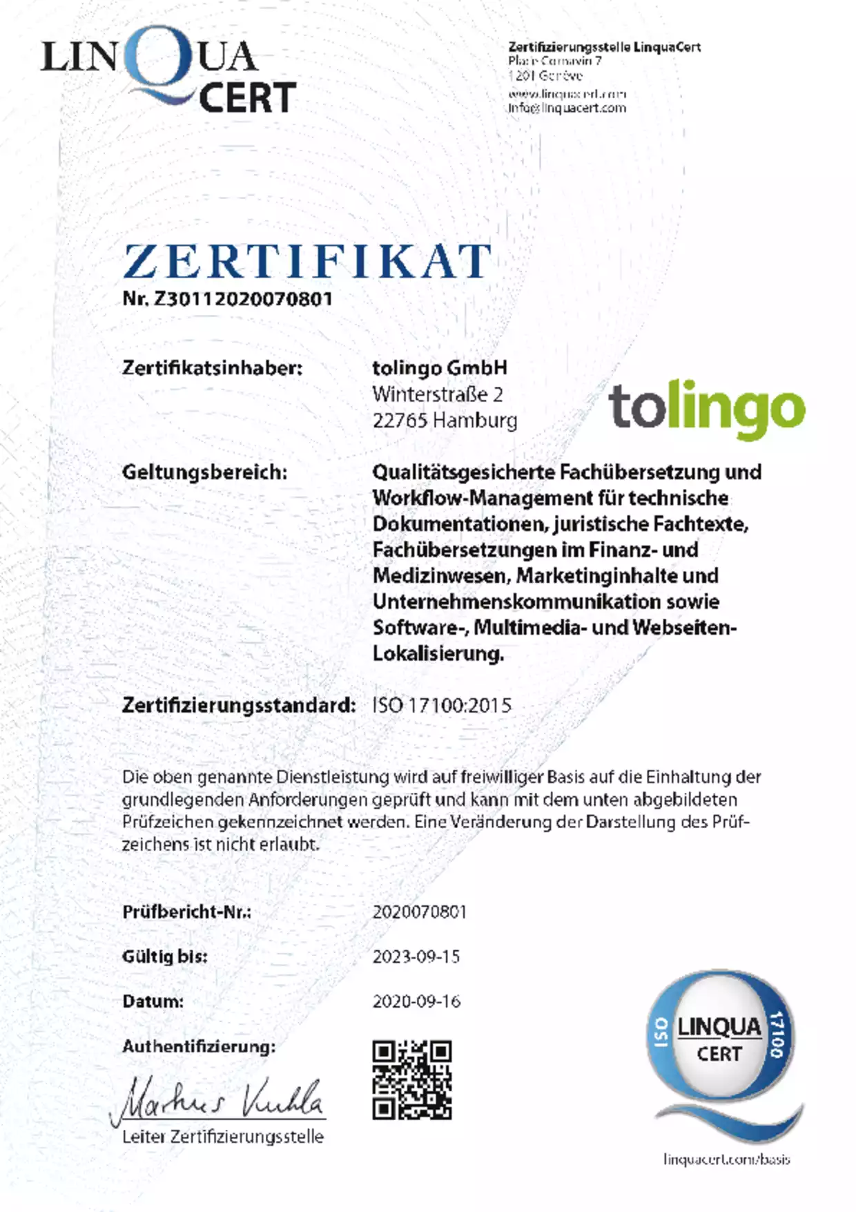Certified translation service

