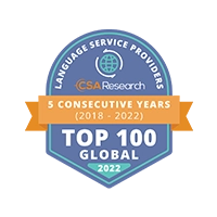 CSA badge for ranking among the Top 100 Language Service Providers 2022
