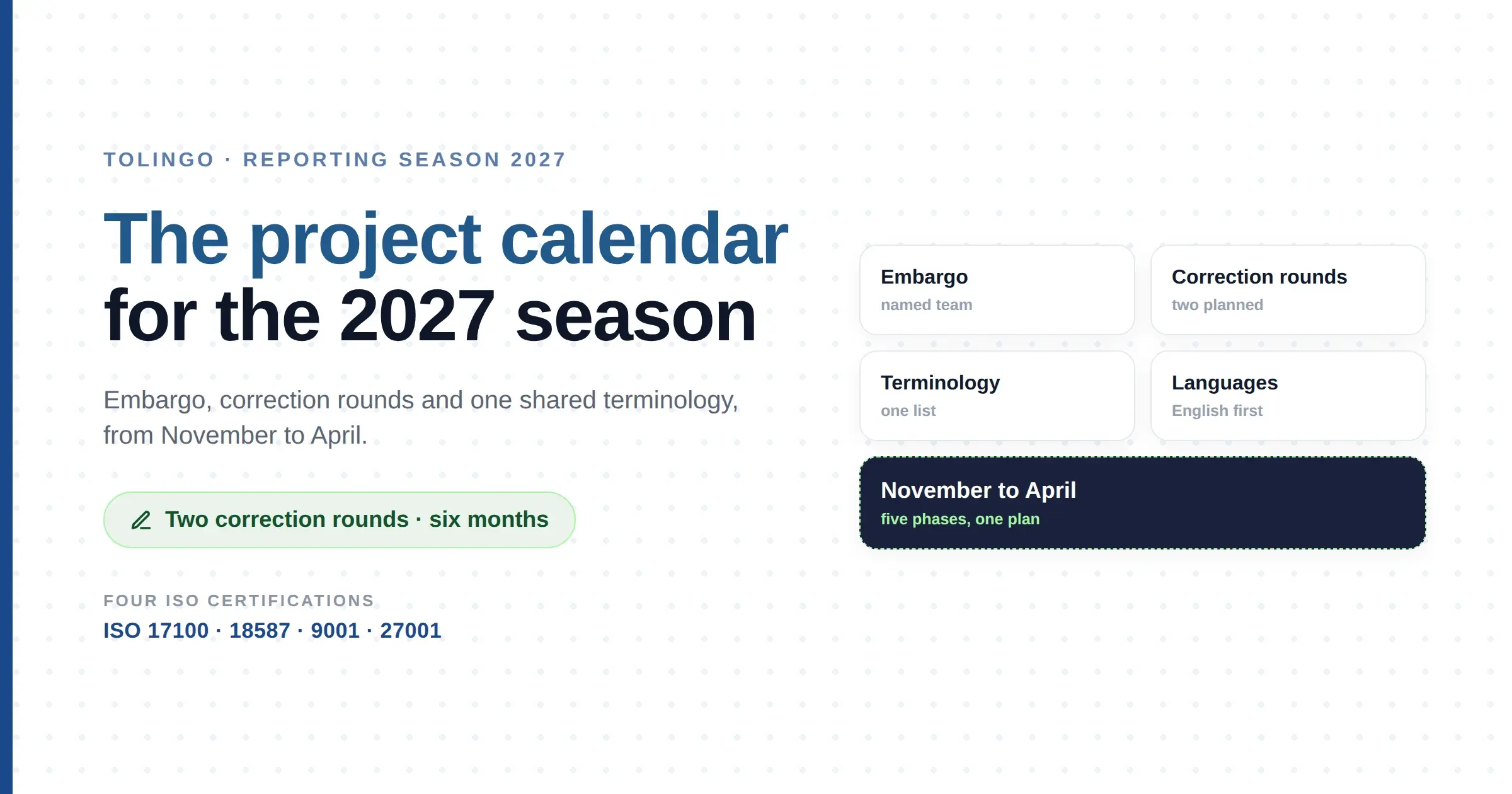 The project calendar for the 2027 reporting season